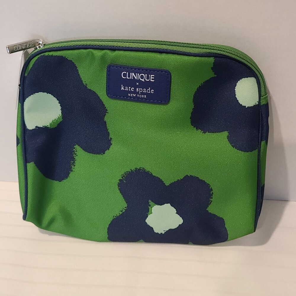 KATE SPADE for Clinique Navy Green Makeup Cosmetic Bag, Travel Pouch-Floral